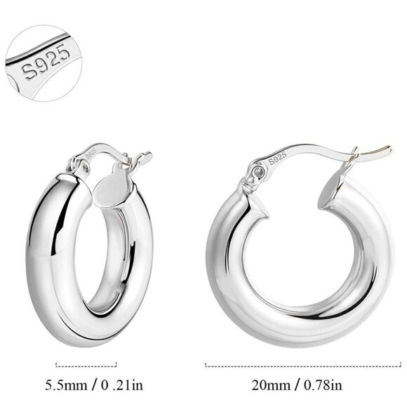 925 Sterling Post Small Chunky Hoop Earrings - Picture 3 of 3